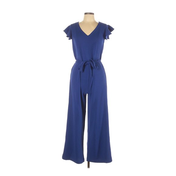 TAHARI Cobalt V-Neck Ruffle Sleeve Jumpsuit 8 NEW - Picture 3 of 10